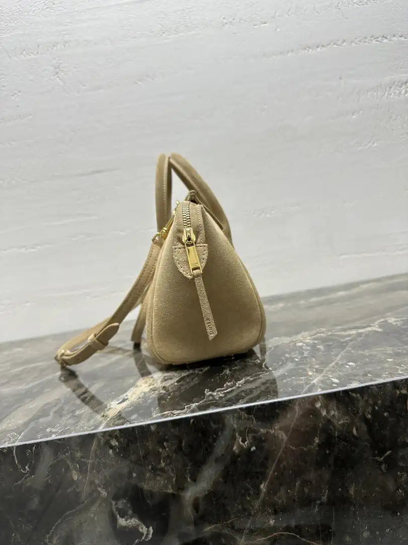 Celine 124213 SMALL NEW LUGGAGE IN SUPPLE Suede Leather Apricot