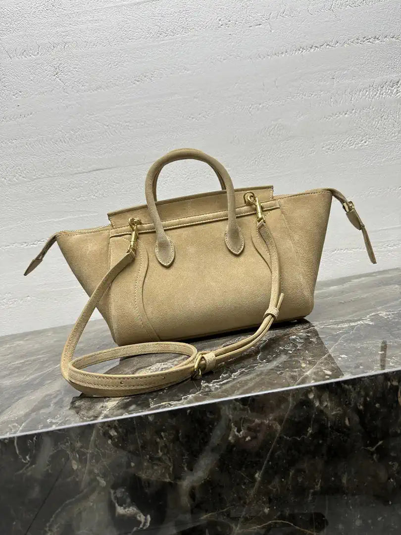Celine 124213 SMALL NEW LUGGAGE IN SUPPLE Suede Leather Apricot