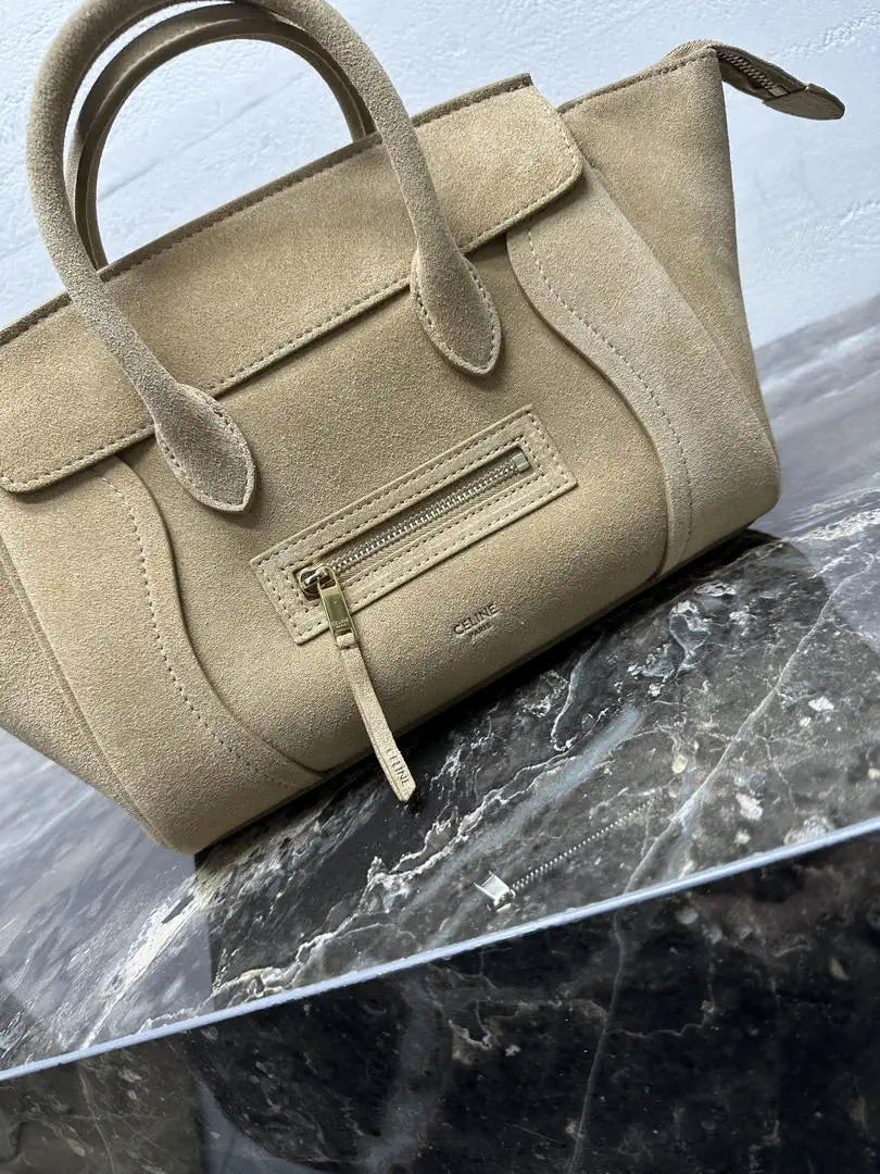 Celine 124213 SMALL NEW LUGGAGE IN SUPPLE Suede Leather Apricot