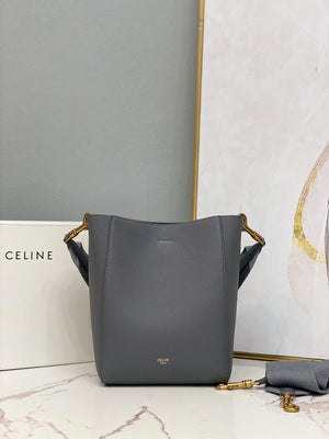 Celine 178303 Sangle Small Bucket Bag in Soft Grained Calfskin Gray - Default Title - View 1