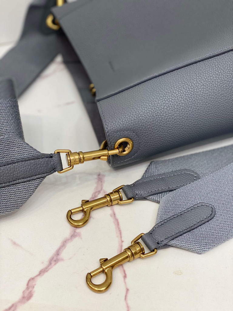 Celine 178303 Sangle Small Bucket Bag in Soft Grained Calfskin Gray