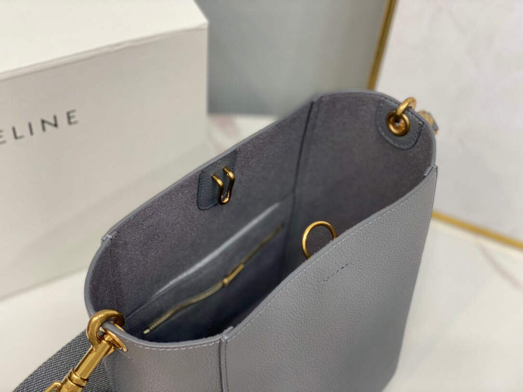 Celine 178303 Sangle Small Bucket Bag in Soft Grained Calfskin Gray
