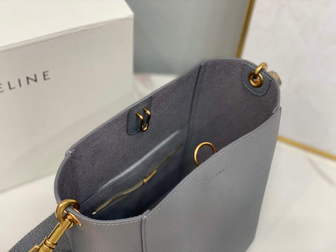 Celine 178303 Sangle Small Bucket Bag in Soft Grained Calfskin Gray