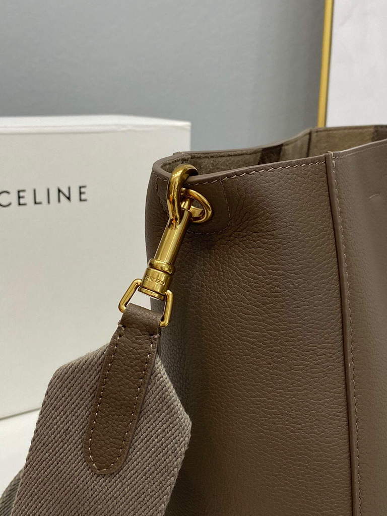 Celine 178303 Sangle Small Bucket Bag in Soft Grained Calfskin Taupe