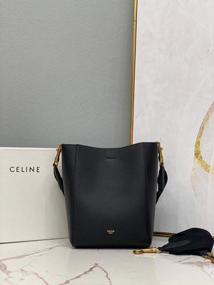 Celine 178303 Sangle Small Bucket Bag in Soft Grained Calfskin Black - Default Title - View 1