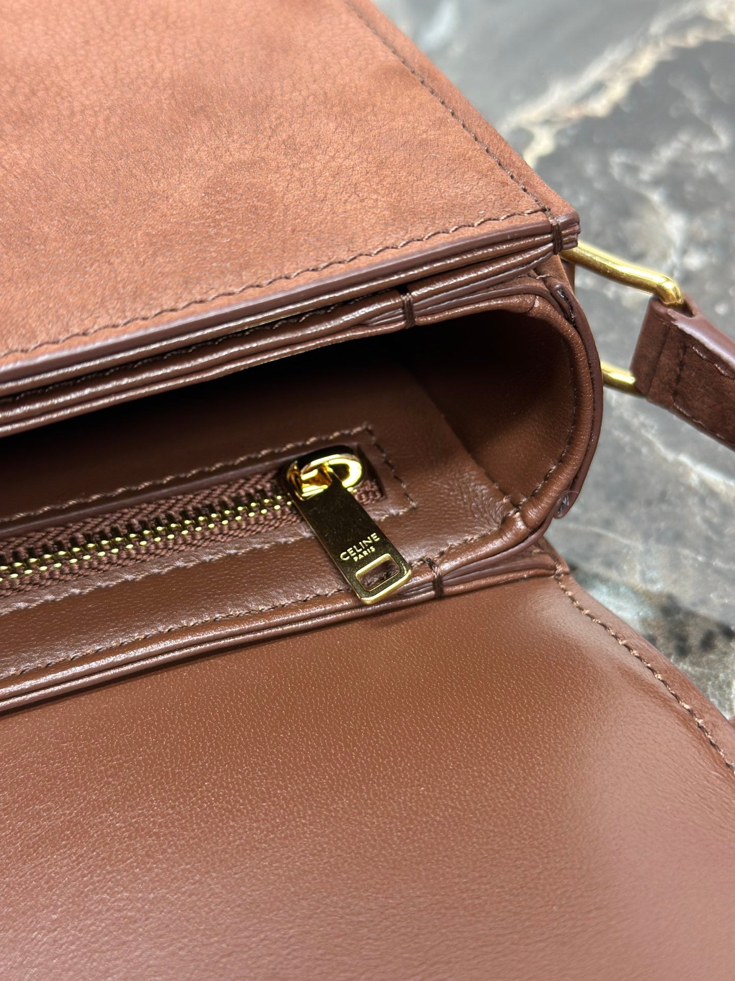 Celine 187363 Medium CLASSIQUE TRIOMPHE BAG IN Suede Brown