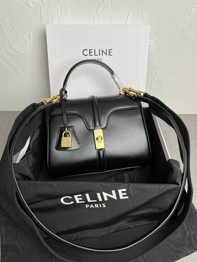 Celine 188003 Small 16 Bag IN Satinated Calfskin Black