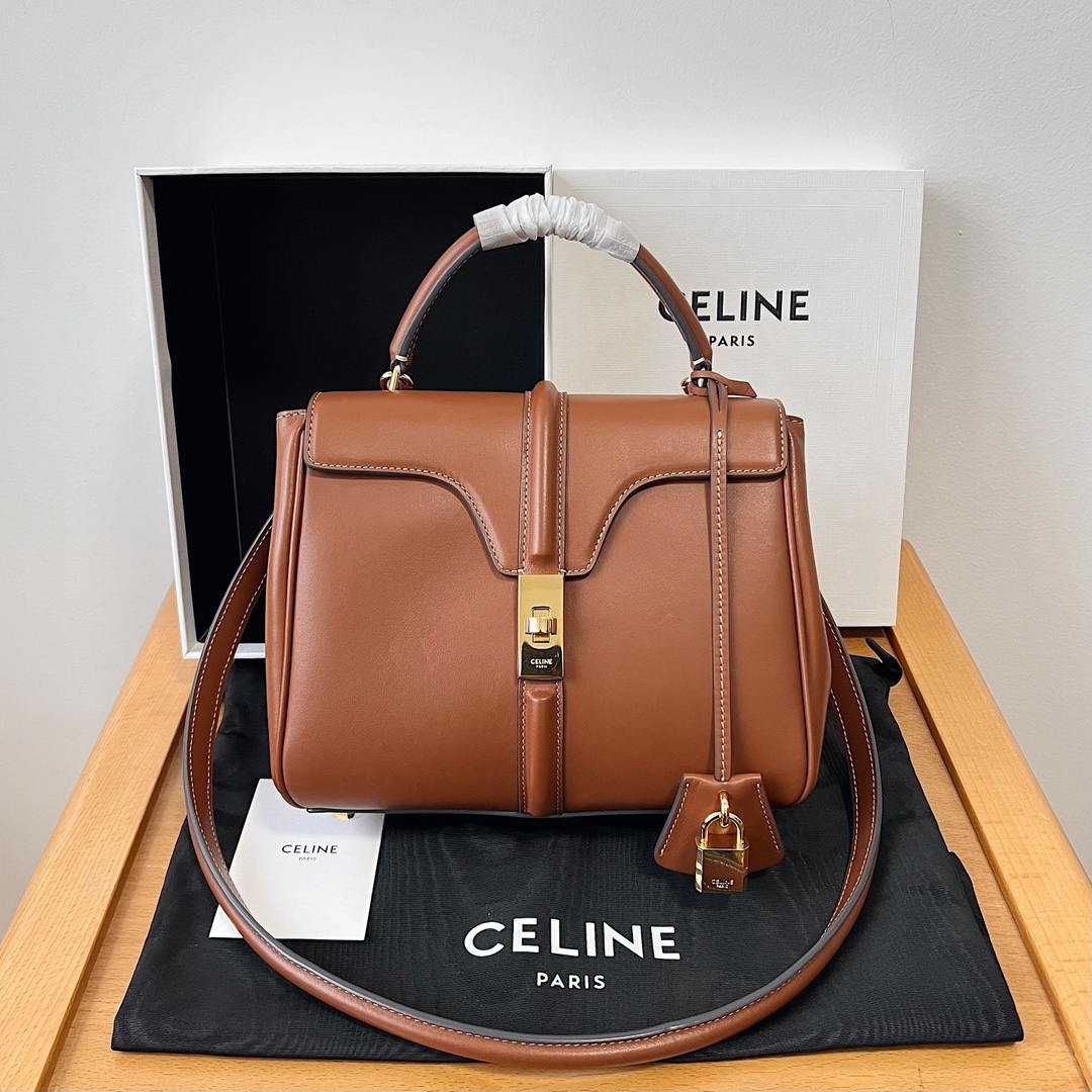 Celine 188003 Small 16 Bag IN Satinated Calfskin Brown
