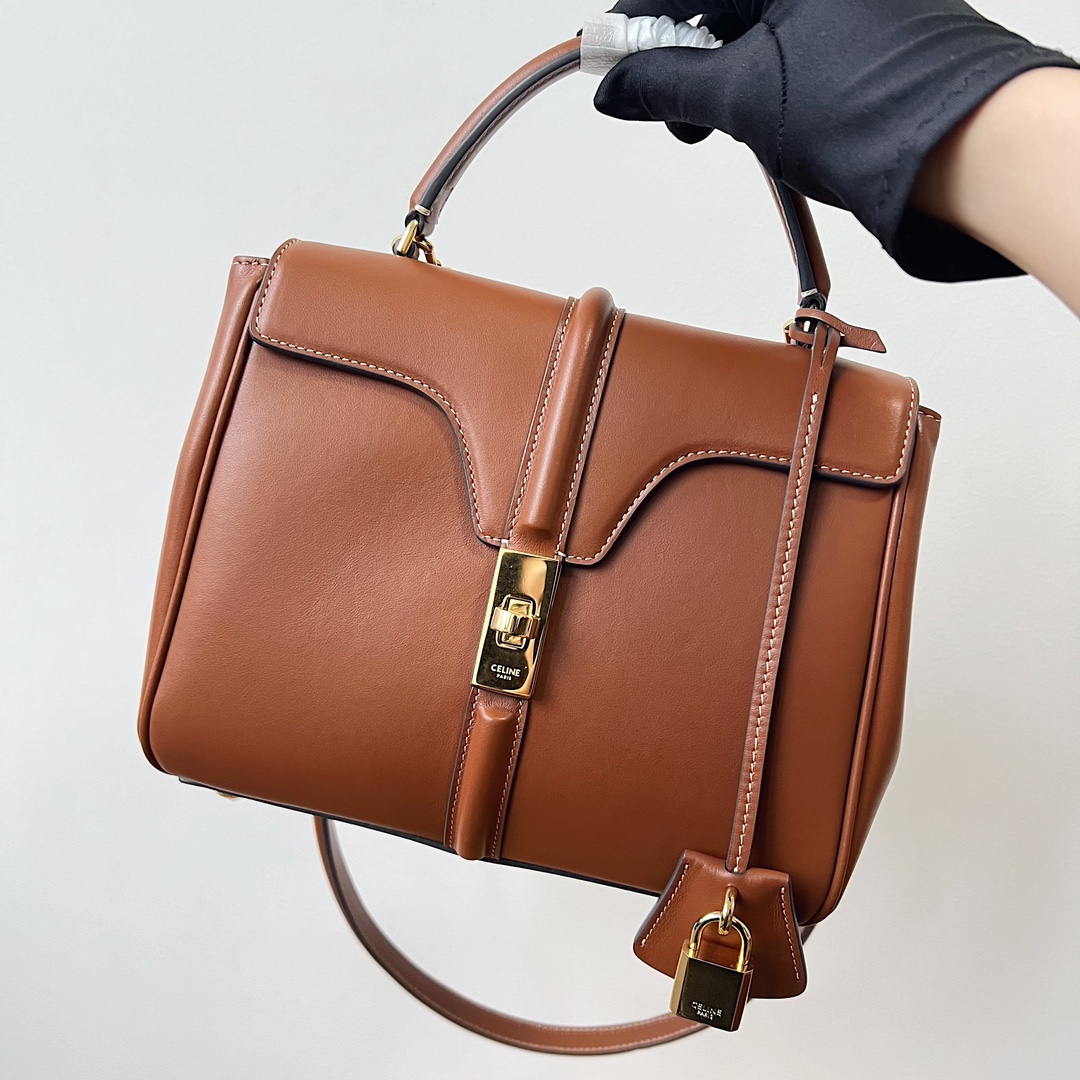 Celine 188003 Small 16 Bag IN Satinated Calfskin Brown