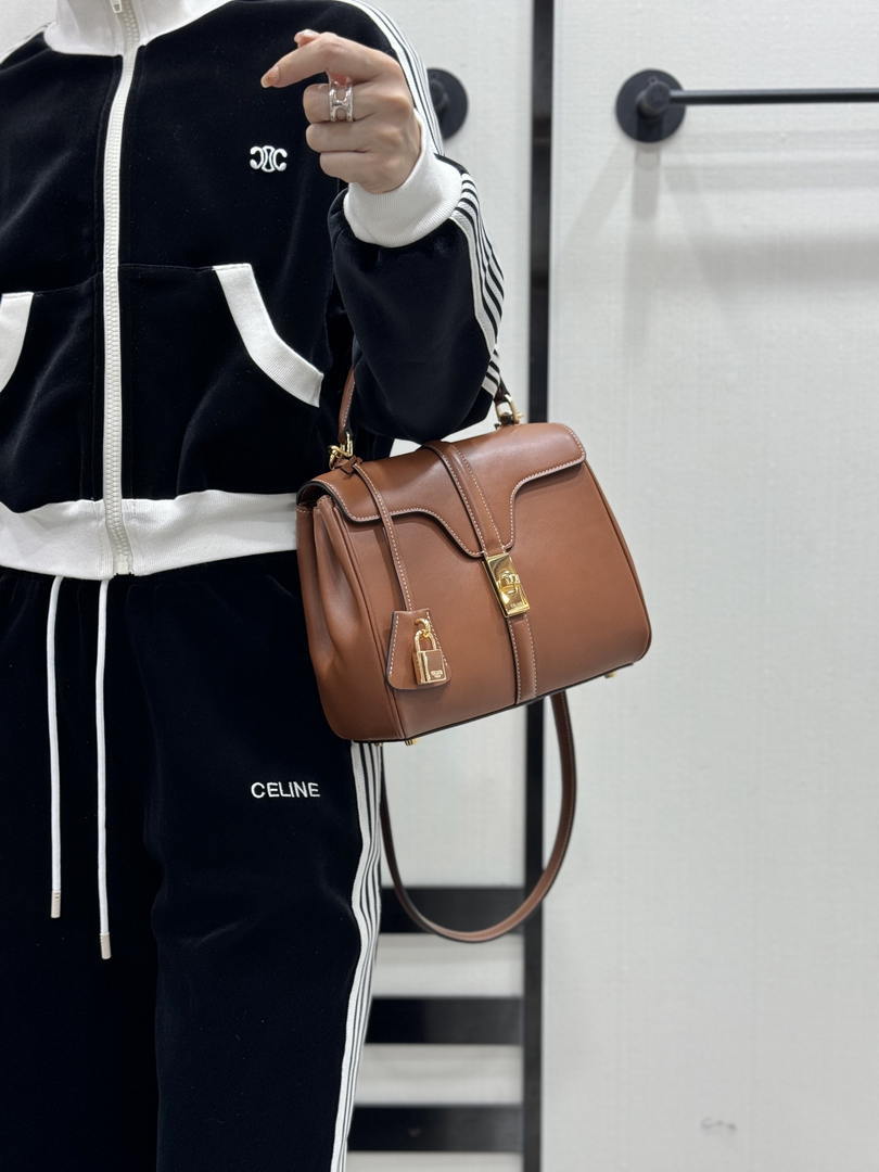Celine 188003 Small 16 Bag IN Satinated Calfskin Brown