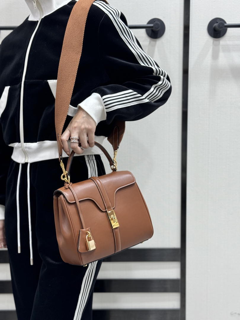 Celine 188003 Small 16 Bag IN Satinated Calfskin Brown