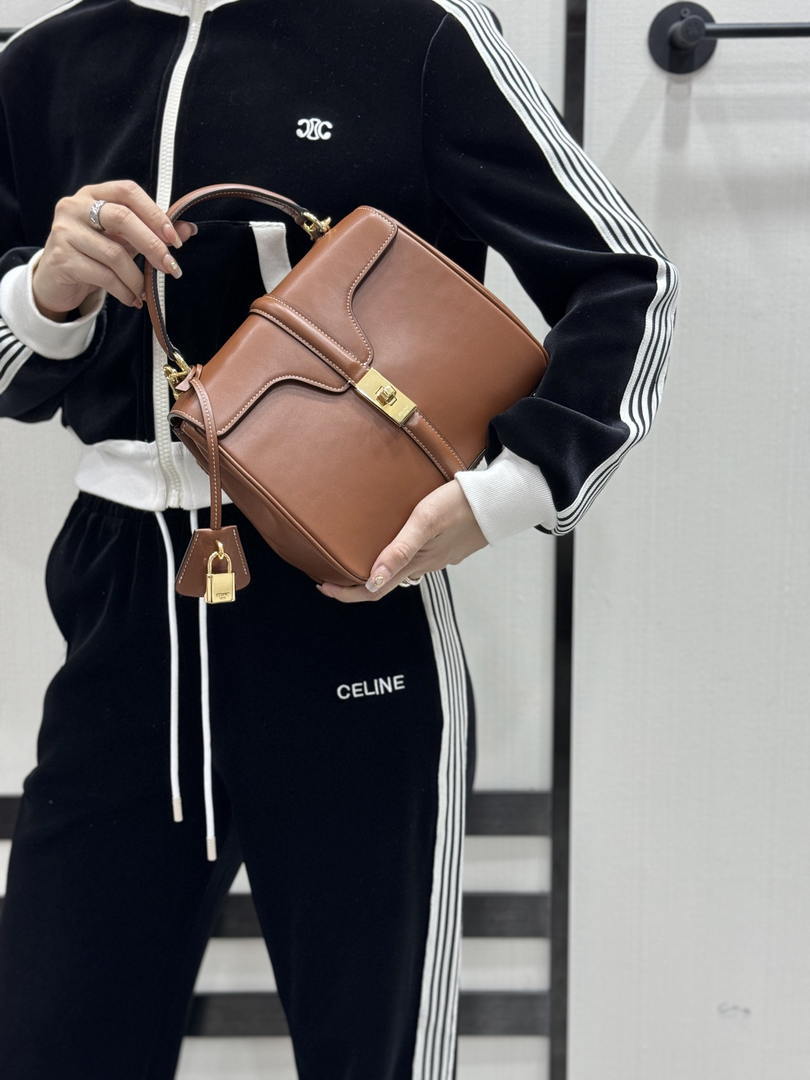 Celine 188003 Small 16 Bag IN Satinated Calfskin Brown