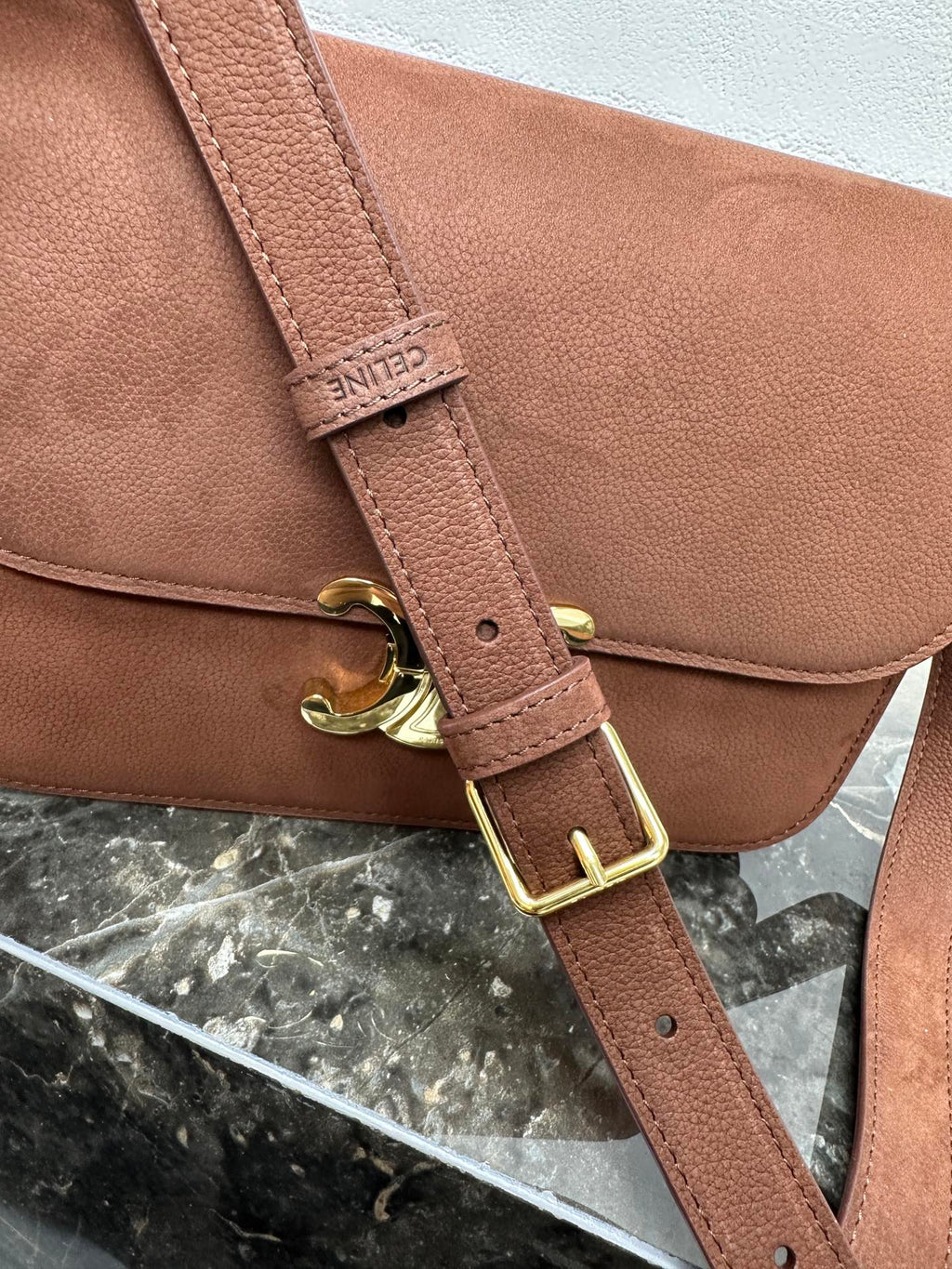 Celine 188423 TEEN TRIOMPHE BAG IN Suede Brown