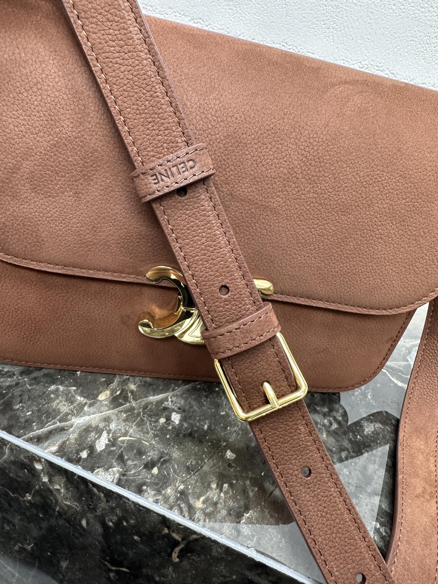 Celine 188423 TEEN TRIOMPHE BAG IN Suede Brown