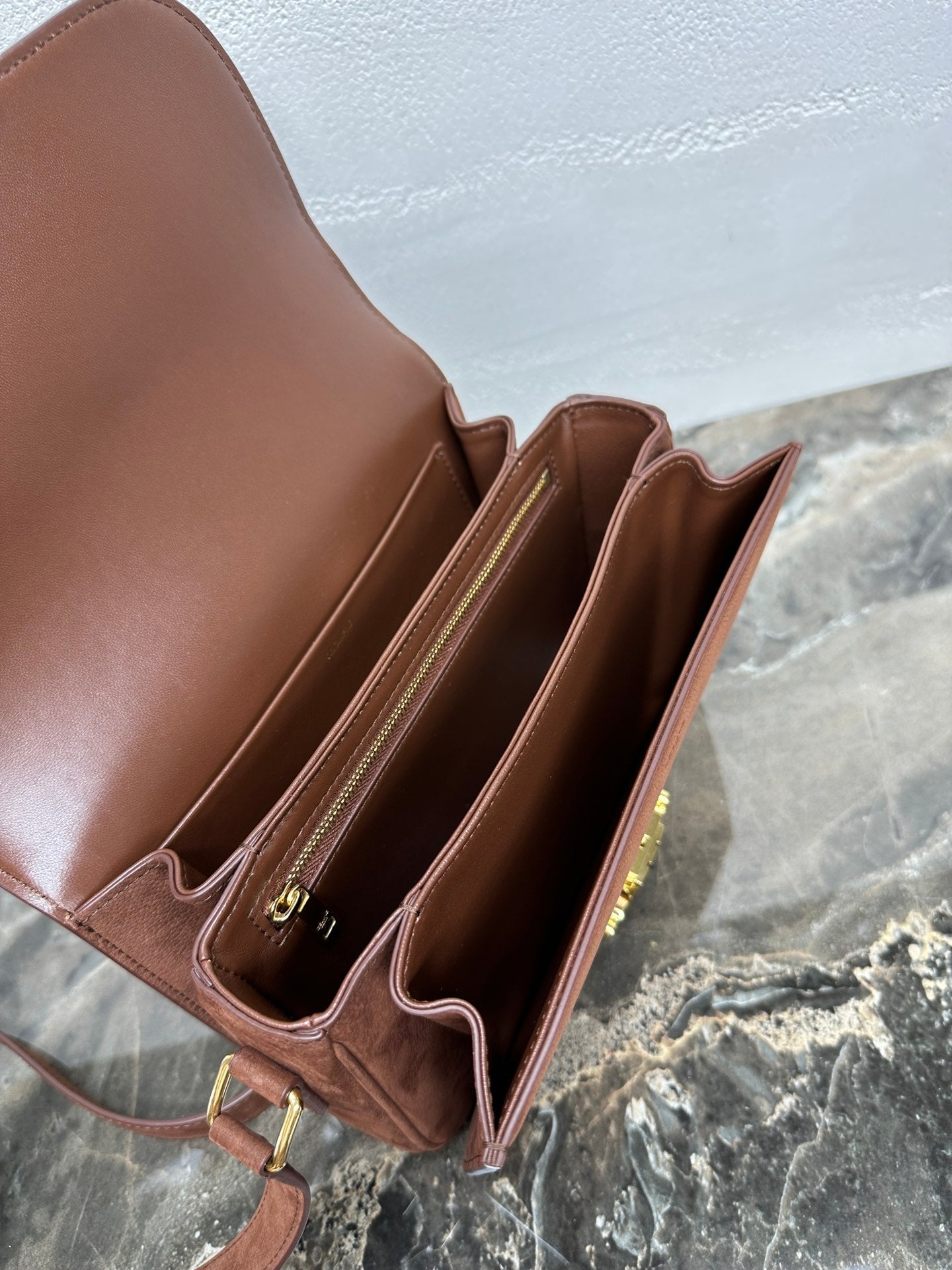 Celine 188423 TEEN TRIOMPHE BAG IN Suede Brown