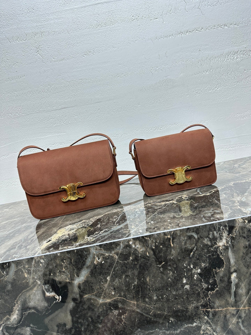 Celine 188423 TEEN TRIOMPHE BAG IN Suede Brown