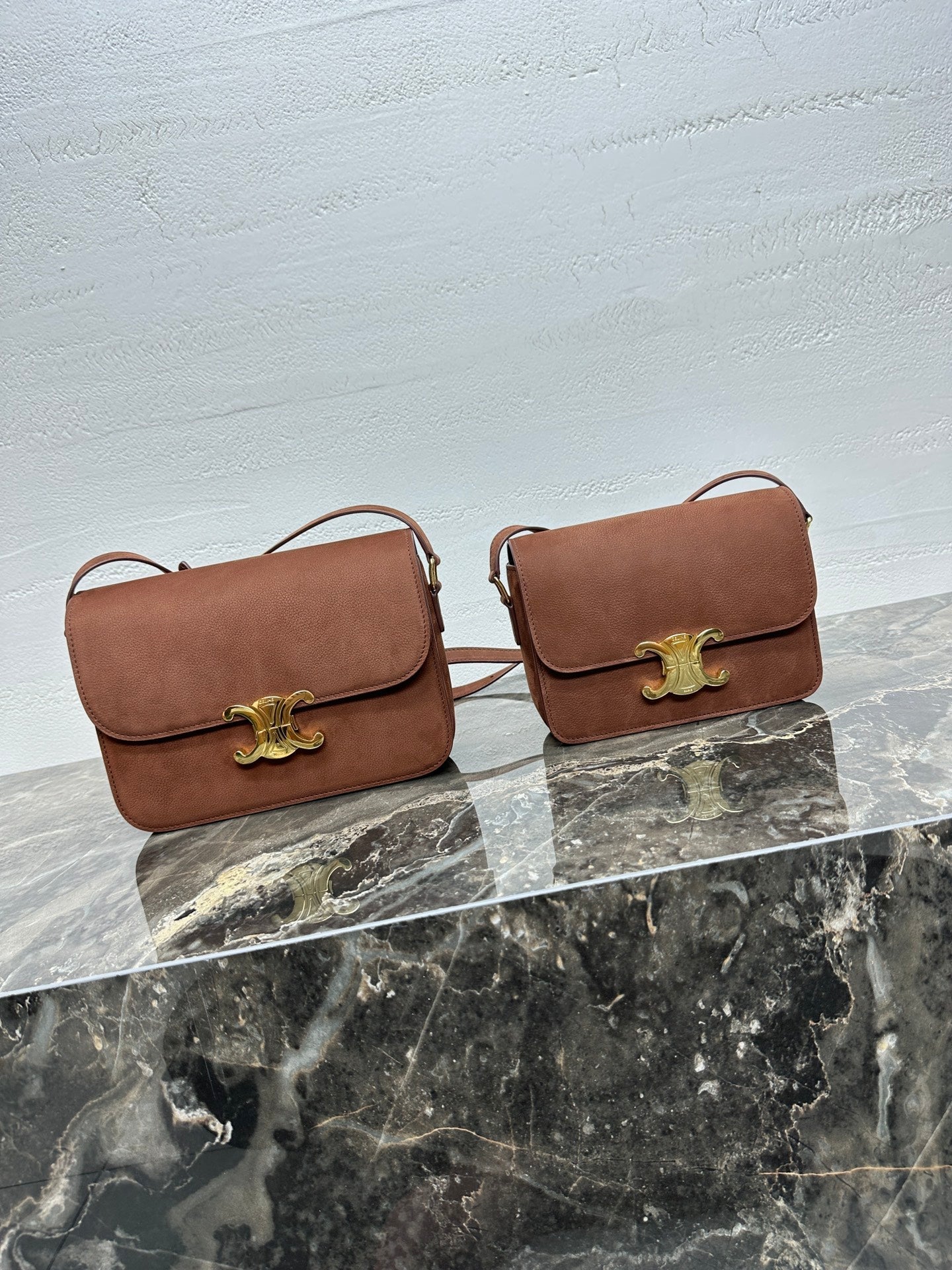 Celine 188423 TEEN TRIOMPHE BAG IN Suede Brown