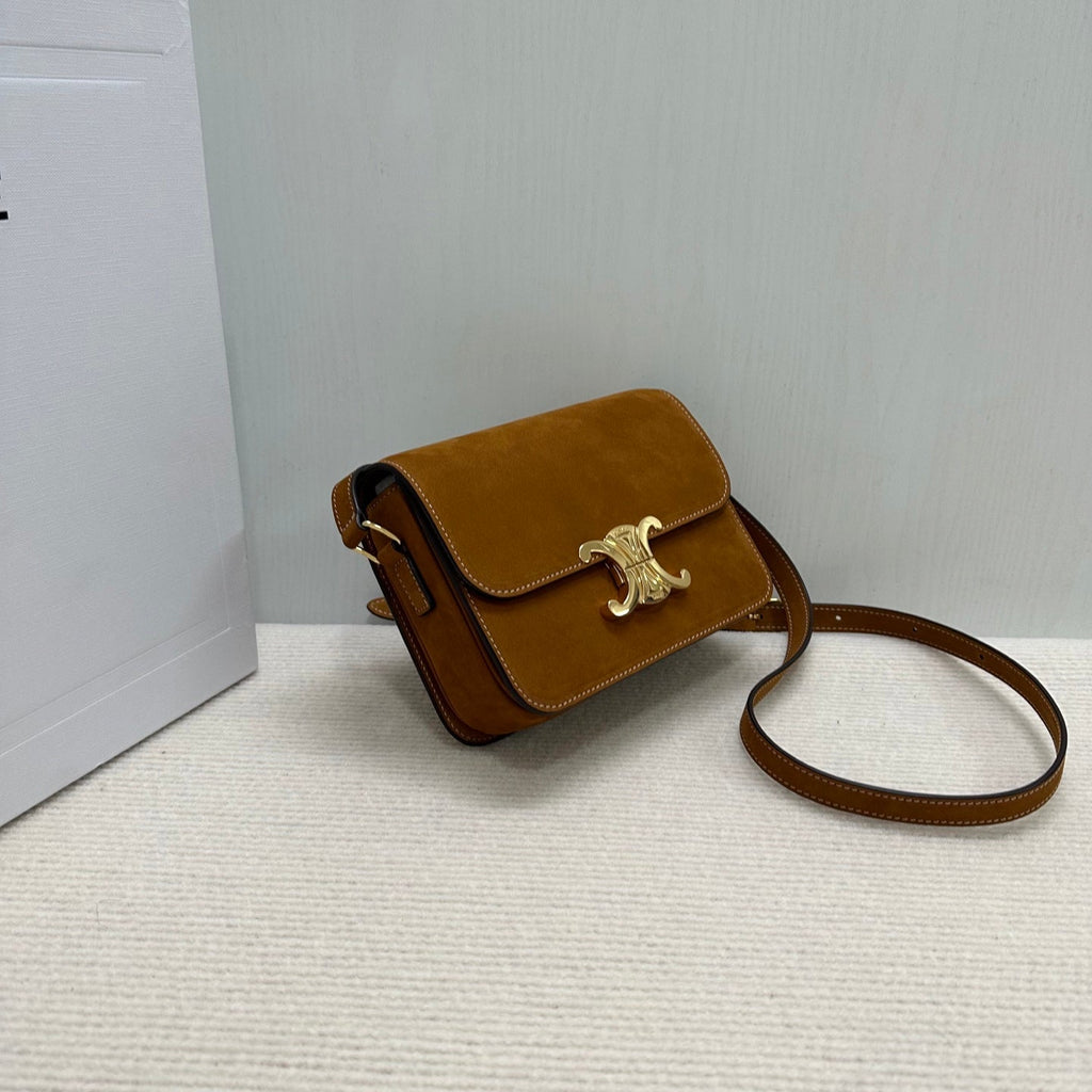 Celine 188423 TEEN TRIOMPHE BAG IN Suede Camel