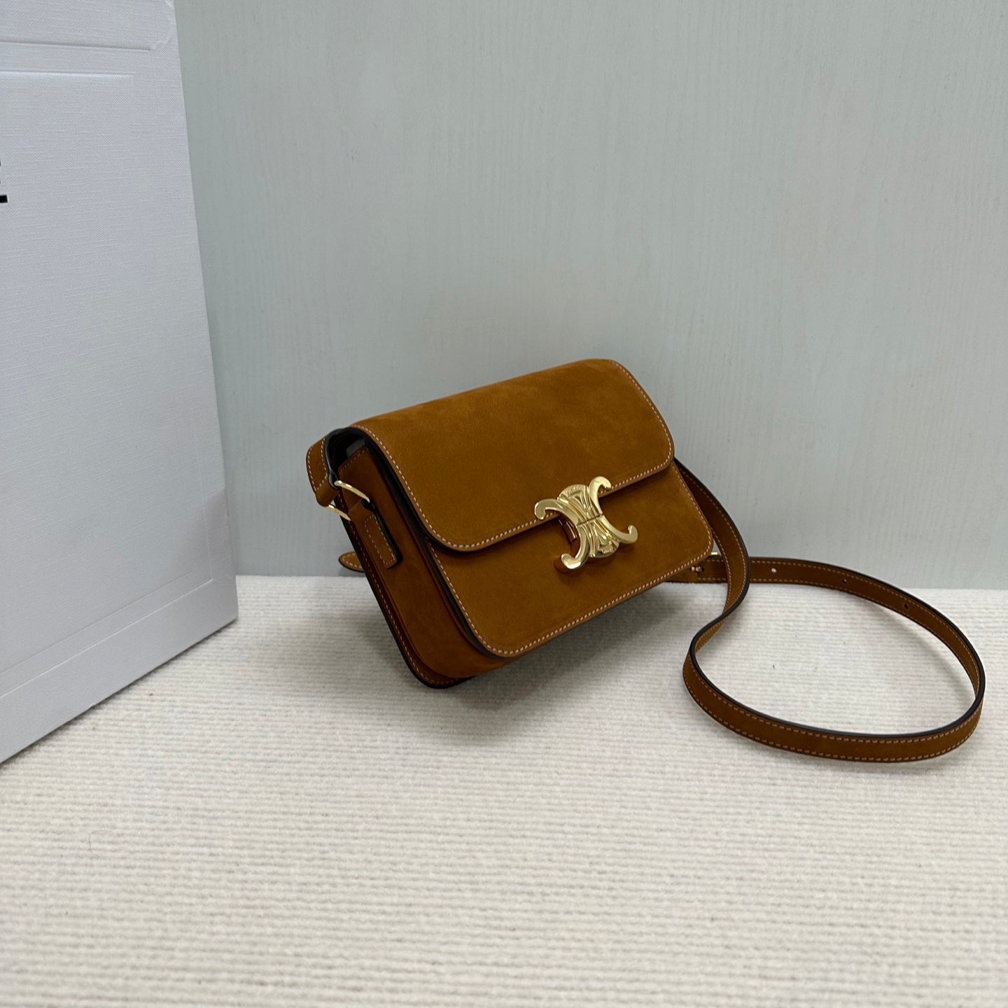 Celine 188423 TEEN TRIOMPHE BAG IN Suede Camel