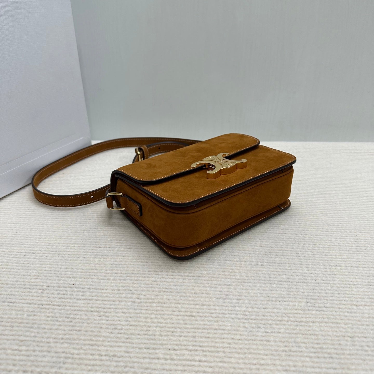 Celine 188423 TEEN TRIOMPHE BAG IN Suede Camel
