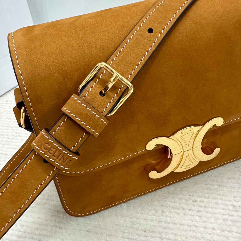 Celine 188423 TEEN TRIOMPHE BAG IN Suede Camel
