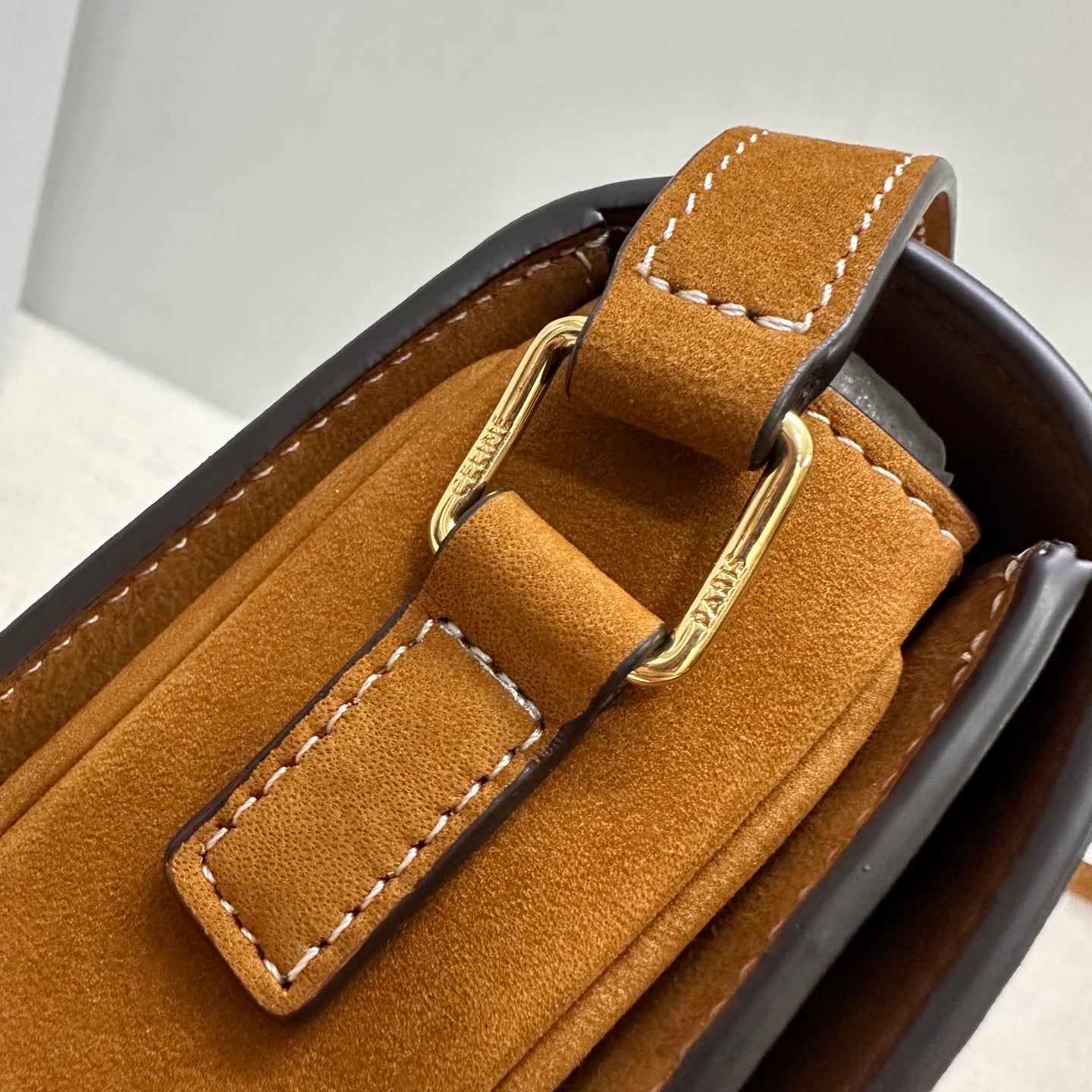 Celine 188423 TEEN TRIOMPHE BAG IN Suede Camel