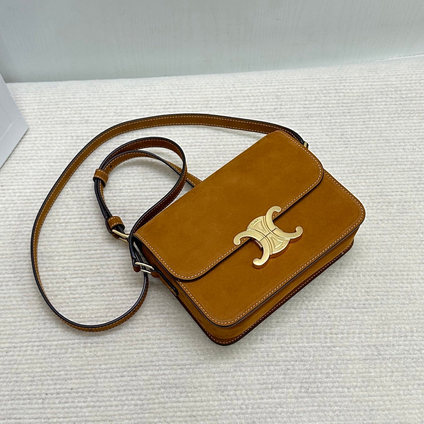 Celine 188423 TEEN TRIOMPHE BAG IN Suede Camel