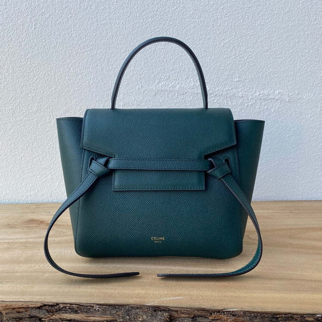 Celine 189103 Mini Belt Bag In Grained Calfskin 189153 Dark Green