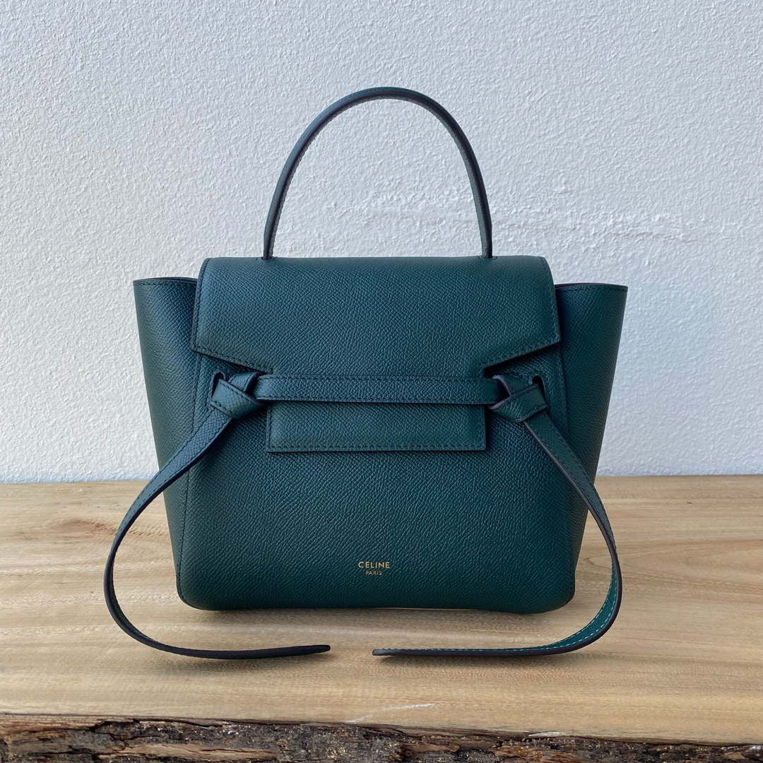 Celine 189103 Mini Belt Bag In Grained Calfskin 189153 Dark Green - 20cm - View 1