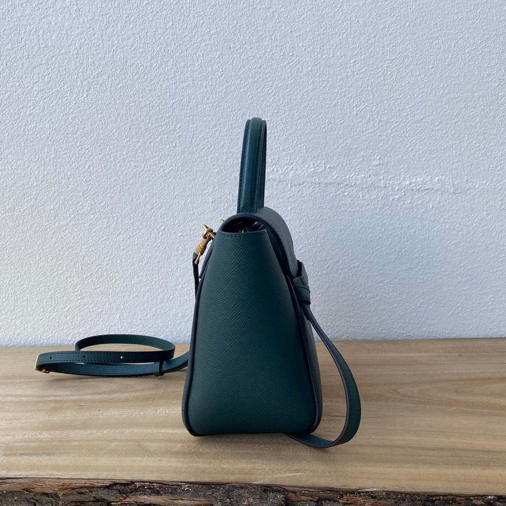 Celine 189103 Mini Belt Bag In Grained Calfskin 189153 Dark Green