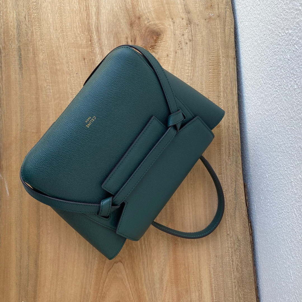 Celine 189103 Mini Belt Bag In Grained Calfskin 189153 Dark Green