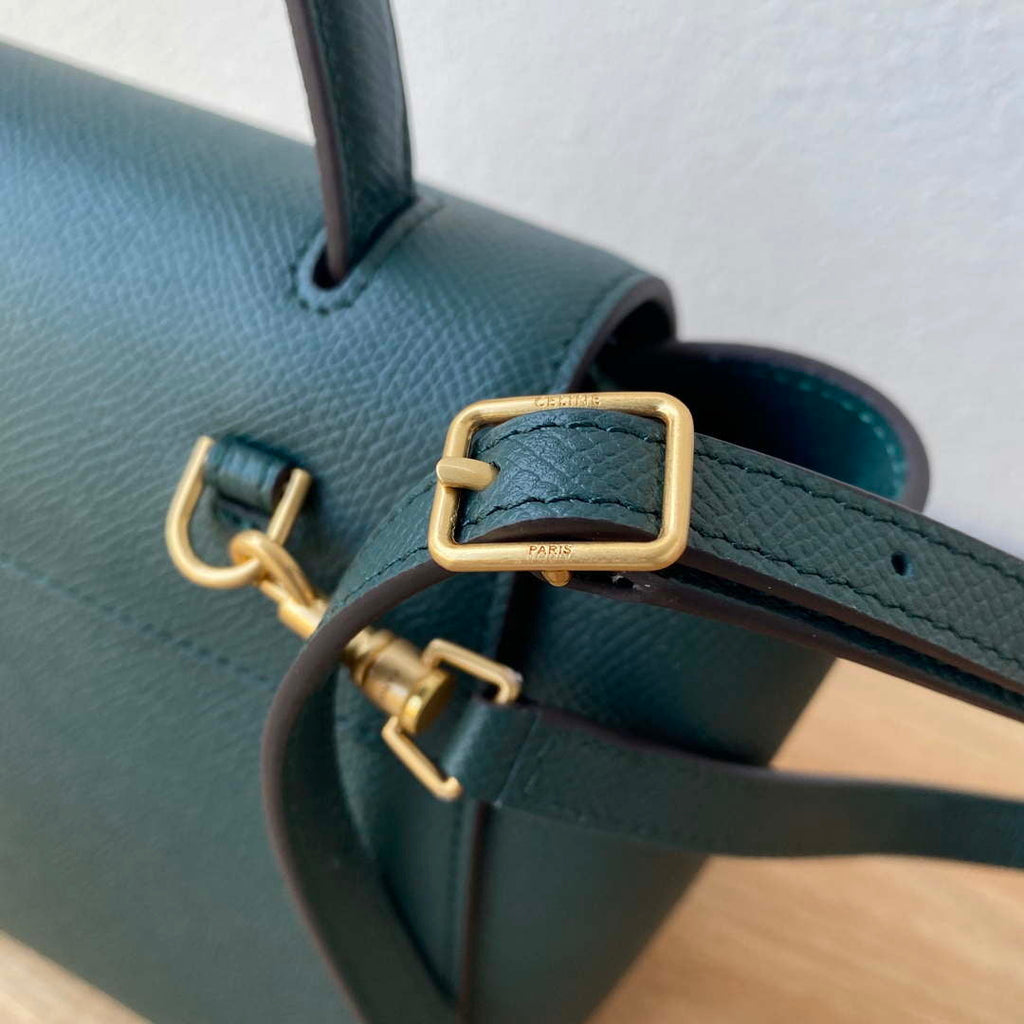 Celine 189103 Mini Belt Bag In Grained Calfskin 189153 Dark Green