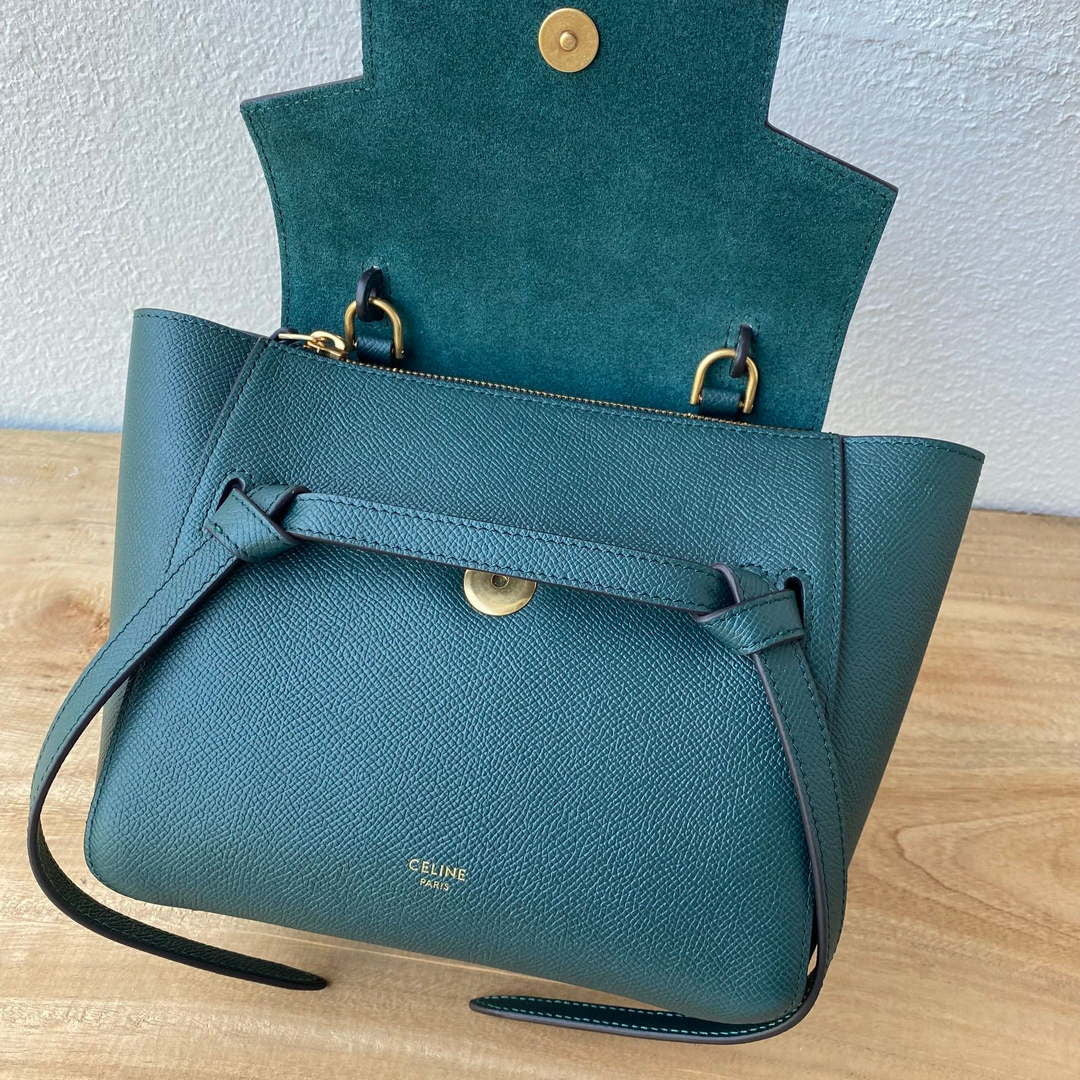 Celine 189103 Mini Belt Bag In Grained Calfskin 189153 Dark Green