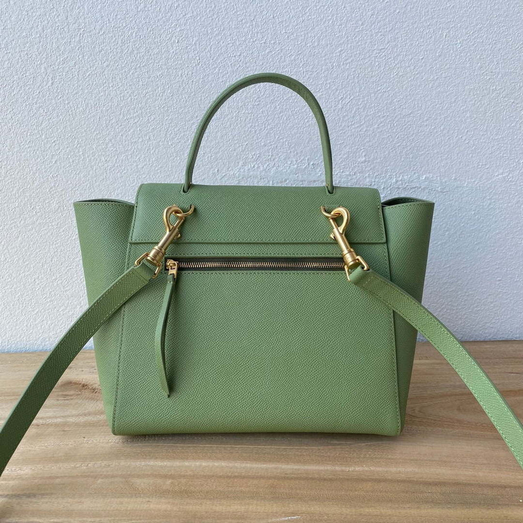 Celine 189103 Mini Belt Bag In Grained Calfskin 189153 Green