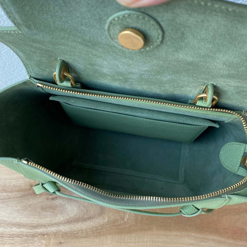 Celine 189103 Mini Belt Bag In Grained Calfskin 189153 Green