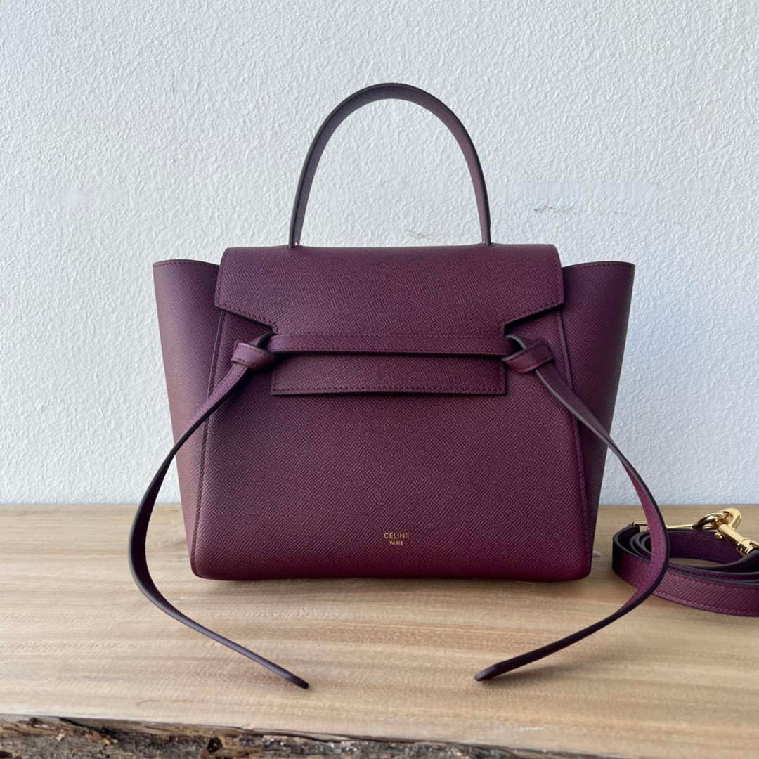 Celine 189103 Mini Belt Bag In Grained Calfskin 189153 Wine Red - 20cm - View 1