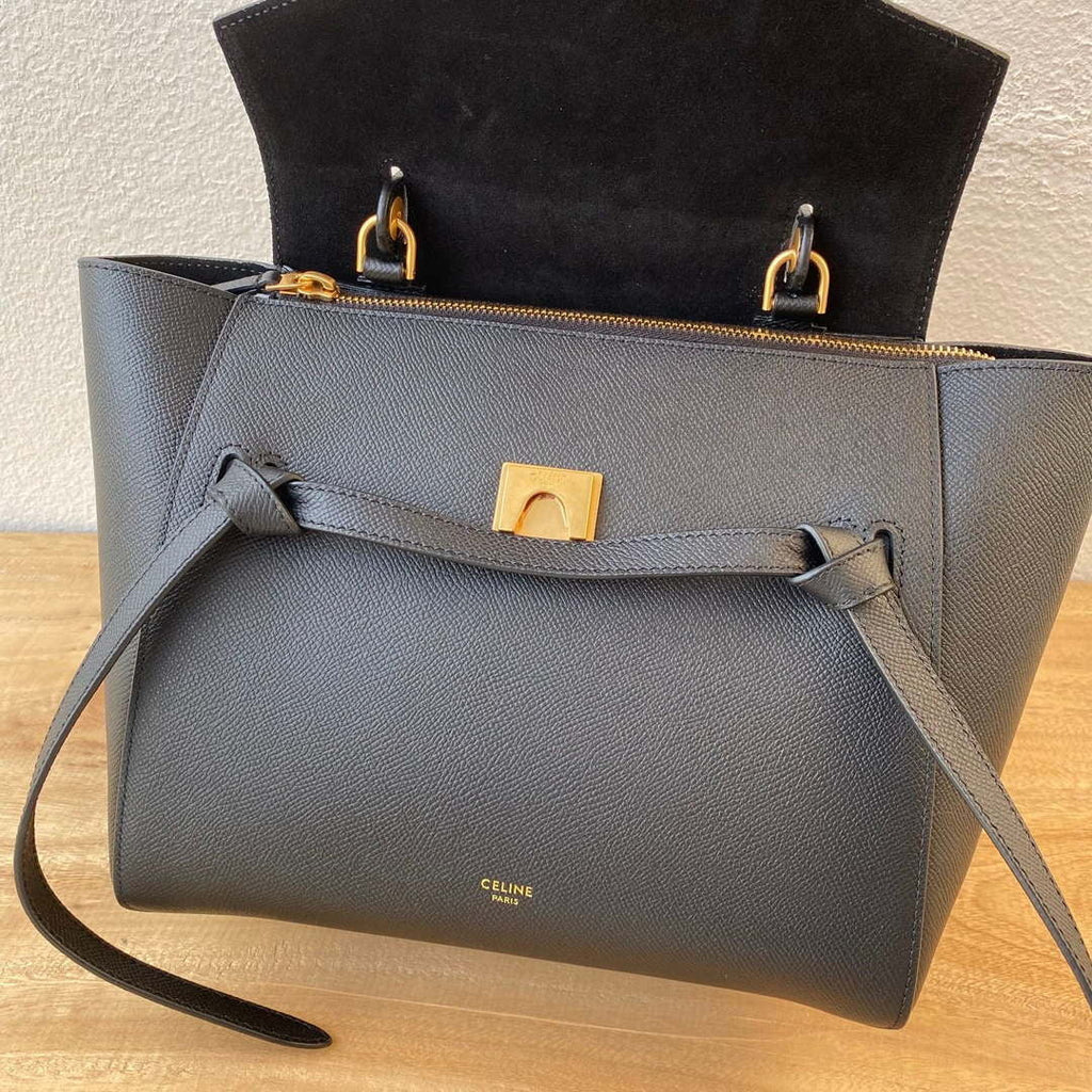 Celine 189103 Mini Belt Bag In Grained Calfskin Black 189153