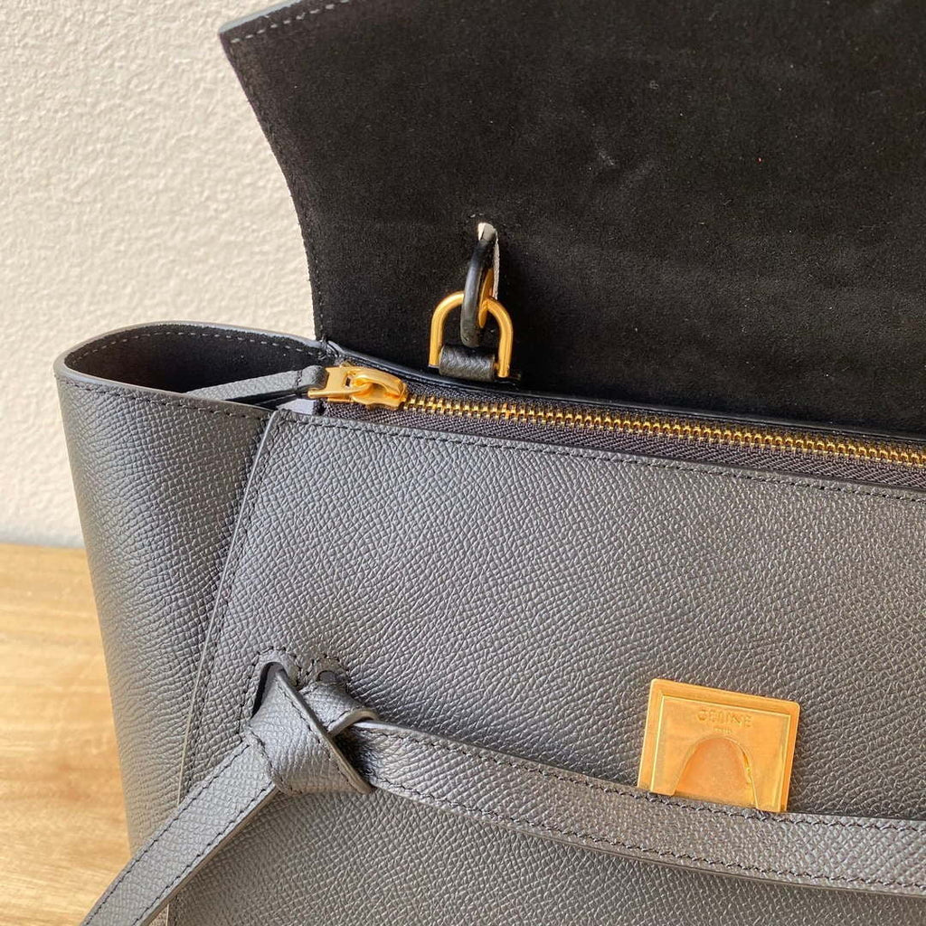 Celine 189103 Mini Belt Bag In Grained Calfskin Black 189153