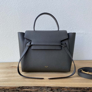 Celine 189103 Mini Belt Bag In Grained Calfskin Black 189153 Gray - 20cm - View 1