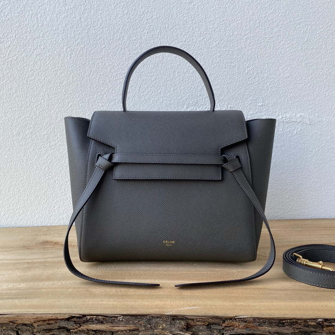 Celine 189103 Mini Belt Bag In Grained Calfskin Black 189153 Gray