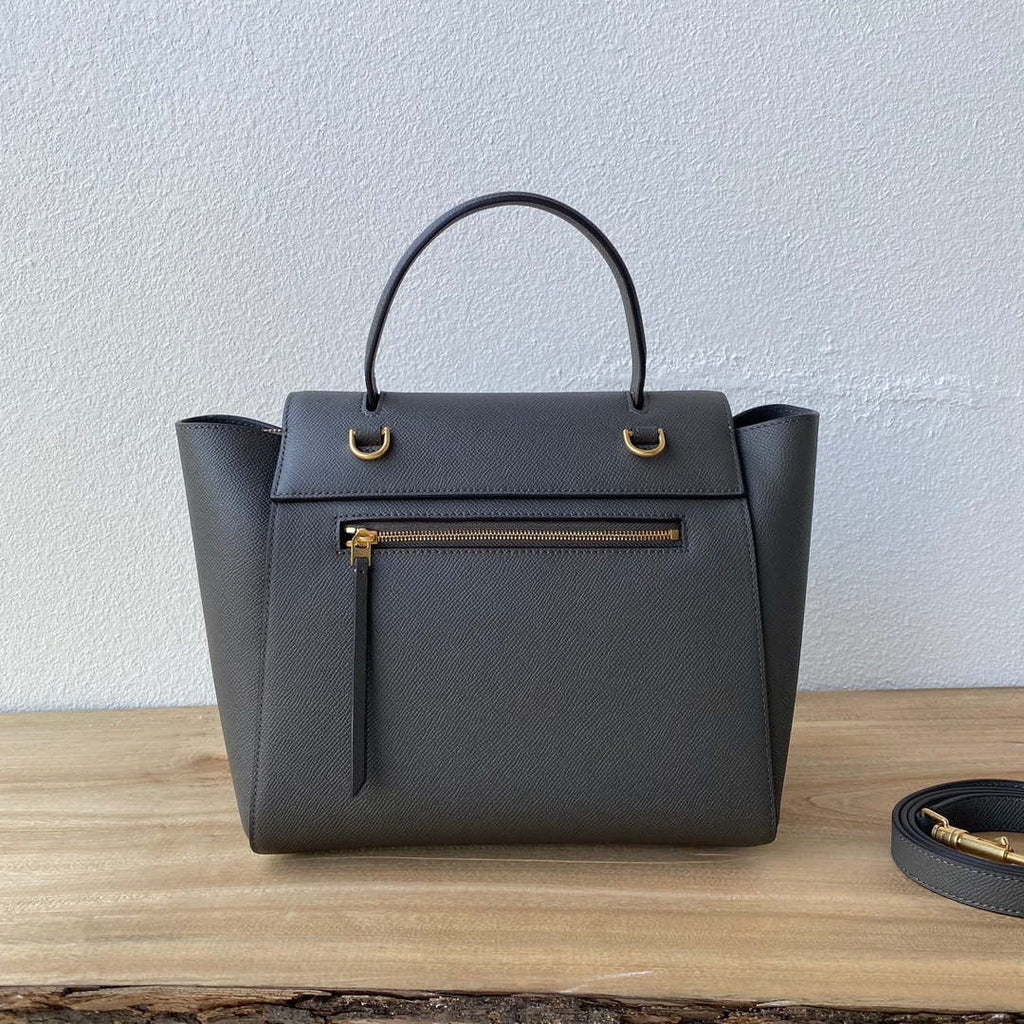 Celine 189103 Mini Belt Bag In Grained Calfskin Black 189153 Gray
