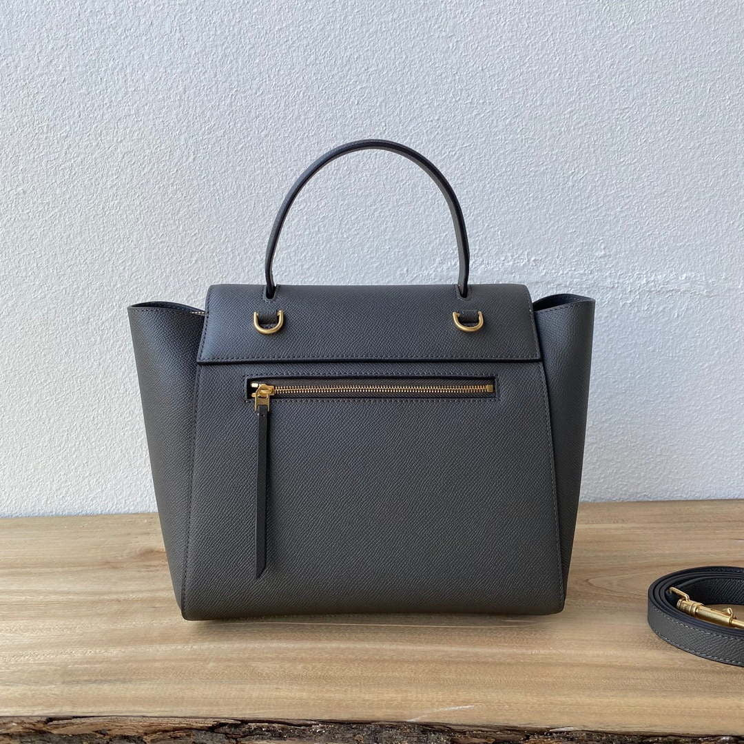 Celine 189103 Mini Belt Bag In Grained Calfskin Black 189153 Gray