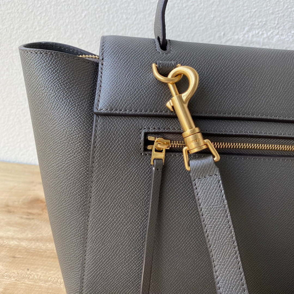Celine 189103 Mini Belt Bag In Grained Calfskin Black 189153 Gray