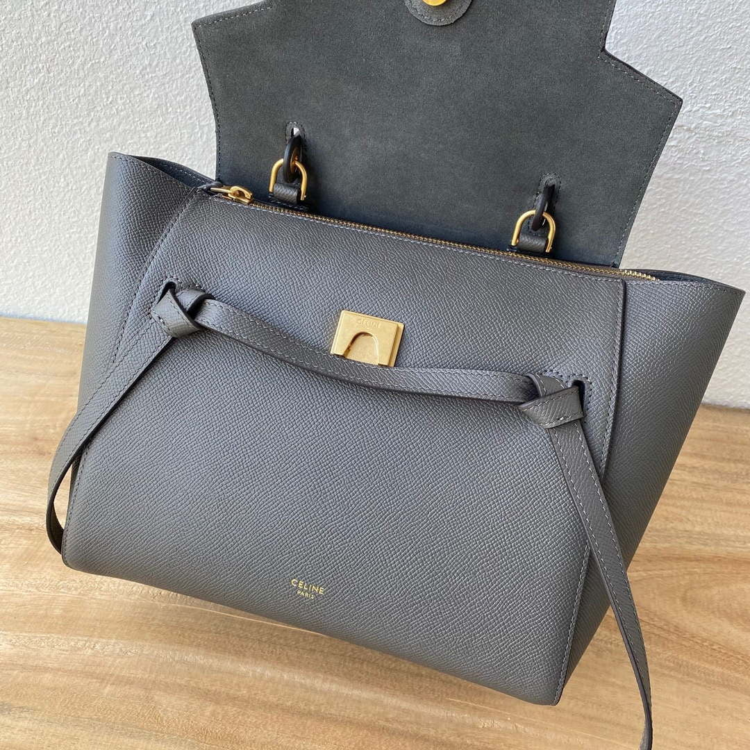 Celine 189103 Mini Belt Bag In Grained Calfskin Black 189153 Gray