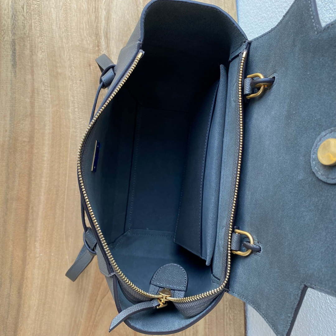 Celine 189103 Mini Belt Bag In Grained Calfskin Black 189153 Gray