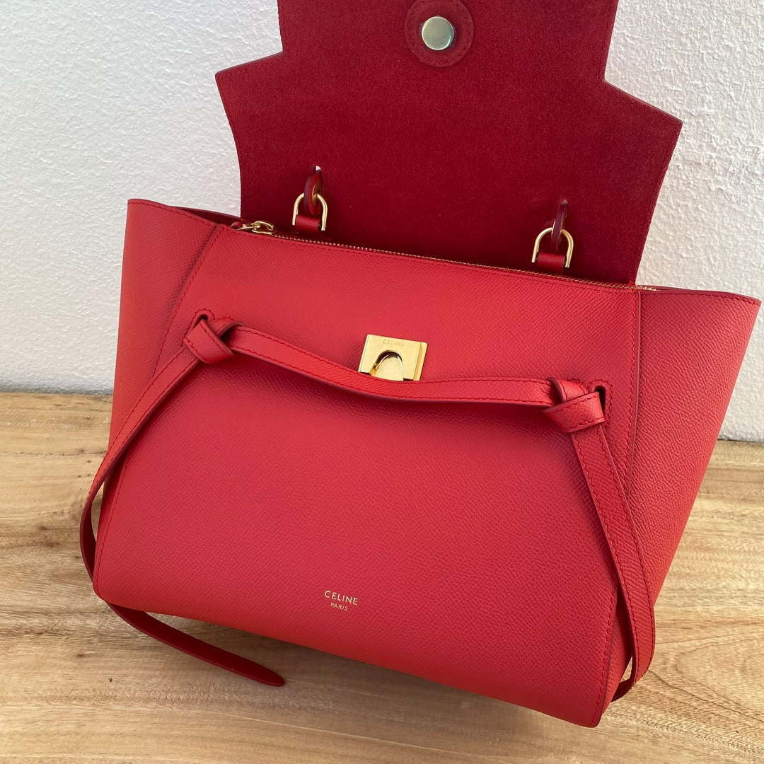 Celine 189103 Mini Belt Bag In Grained Calfskin 189153 Red - 20cm - View 6