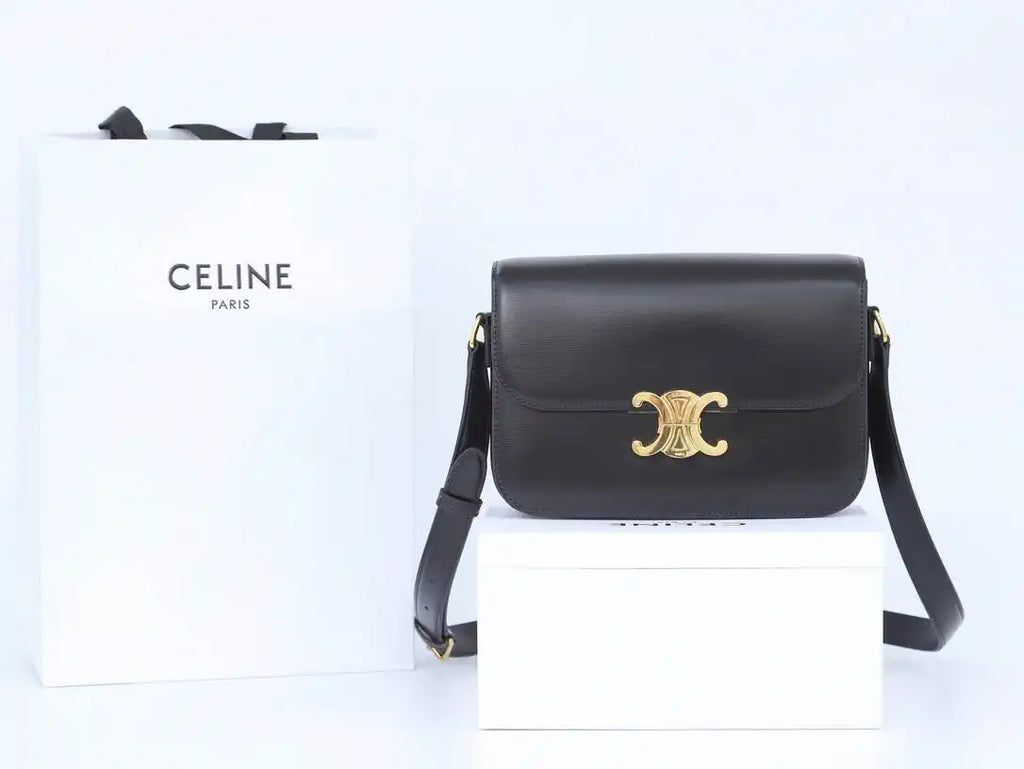 Celine 191242 CLASSIQUE TRIOMPHE BAG IN Calfskin Leather Black