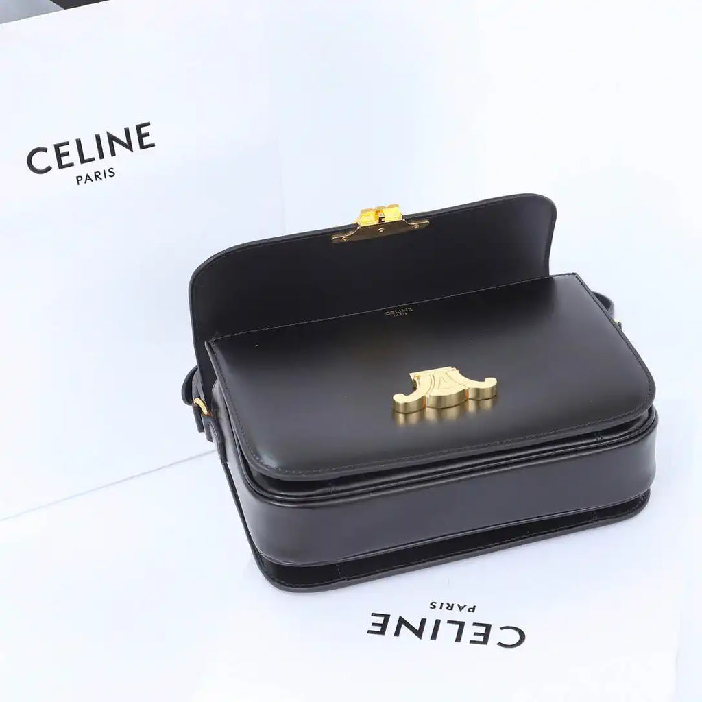 Celine 191242 CLASSIQUE TRIOMPHE BAG IN Calfskin Leather Black