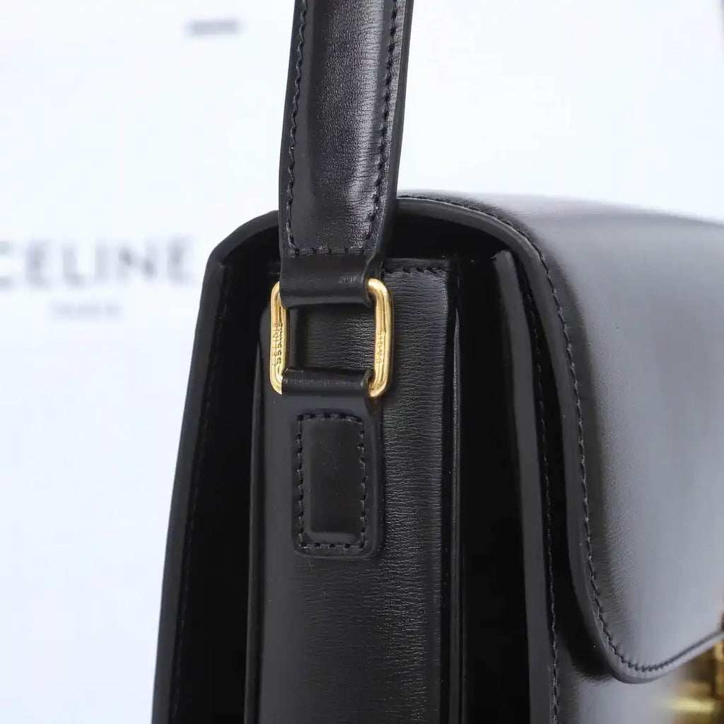 Celine 191242 CLASSIQUE TRIOMPHE BAG IN Calfskin Leather Black