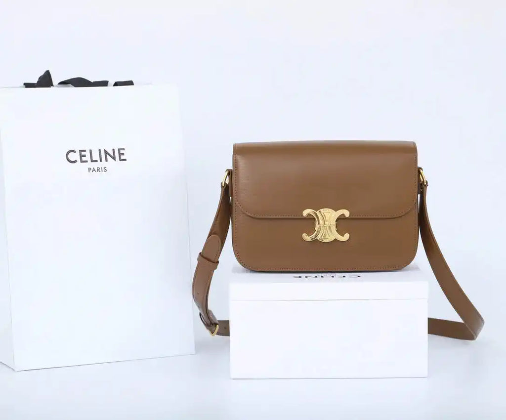 Celine 191242 CLASSIQUE TRIOMPHE BAG IN Calfskin Leather Brown